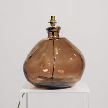 Load image into Gallery viewer, Large Smoke Grey Recycled Glass Lamp - with custom old map lampshade