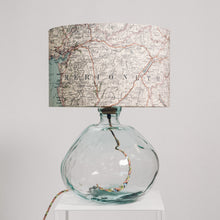 Load image into Gallery viewer, Large Clear Recycled Glass Lamp - with custom old map lampshade