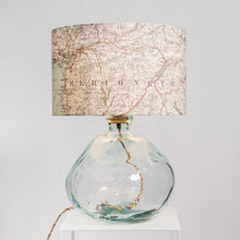Load image into Gallery viewer, Large Clear Recycled Glass Lamp - with custom old map lampshade
