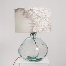 Load image into Gallery viewer, Large Clear Recycled Glass Lamp - with custom old map lampshade