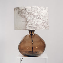 Load image into Gallery viewer, Large Smoke Grey Recycled Glass Lamp - with custom old map lampshade