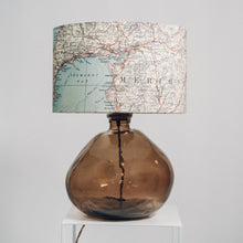 Load image into Gallery viewer, Large Smoke Grey Recycled Glass Lamp - with custom old map lampshade