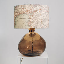 Load image into Gallery viewer, Large Smoke Grey Recycled Glass Lamp - with custom old map lampshade