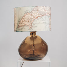 Load image into Gallery viewer, Large Smoke Grey Recycled Glass Lamp - with custom old map lampshade