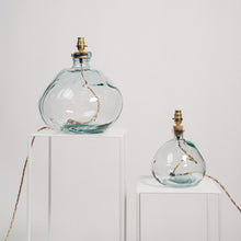 Load image into Gallery viewer, Large Clear Recycled Glass Lamp - with custom old map lampshade