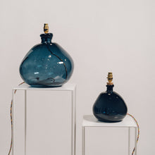 Load image into Gallery viewer, Large Blue Recycled Glass Lamp - with any Crawia, Heli or retro lampshade