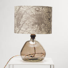 Llwythwch y ddelwedd i wyliwr yr Oriel, Lamp Gwydr Llwyd Myglyd Bach Wedi'i Ail-gylchu - efo lampshêd drwm hen fap