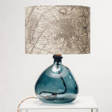 Load image into Gallery viewer, Blue Recycled Glass Lamp Small - with custom old map lampshade
