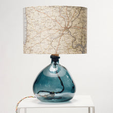 Load image into Gallery viewer, Blue Recycled Glass Lamp Small - with custom old map lampshade