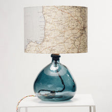 Load image into Gallery viewer, Blue Recycled Glass Lamp Small - with custom old map lampshade
