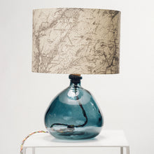 Load image into Gallery viewer, Blue Recycled Glass Lamp Small - with custom old map lampshade