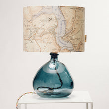 Load image into Gallery viewer, Blue Recycled Glass Lamp Small - with custom old map lampshade