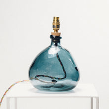 Load image into Gallery viewer, Blue Recycled Glass Lamp Small - with custom old map lampshade