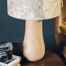 Load image into Gallery viewer, Light Wood Lamp Base - with custom old map lampshade