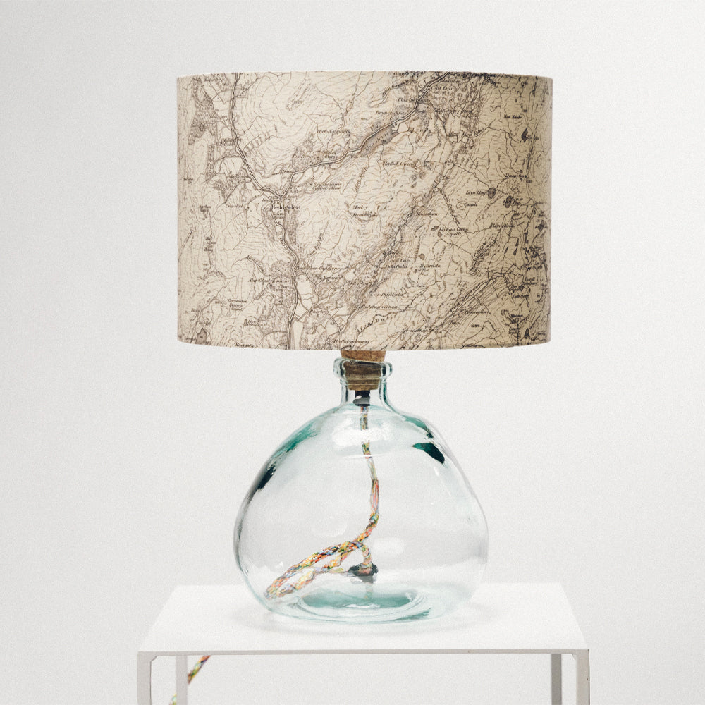 Clear Recycled Glass Lamp Small - with custom old map lampshade