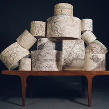Load image into Gallery viewer, Light Wood Lamp Base - with custom old map lampshade
